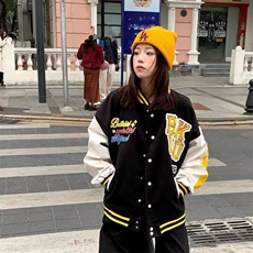 潮牌美式复古撞色棒球服外套女春季2025新款情侣宽松飞行员夹克，女装短外套，星座506A