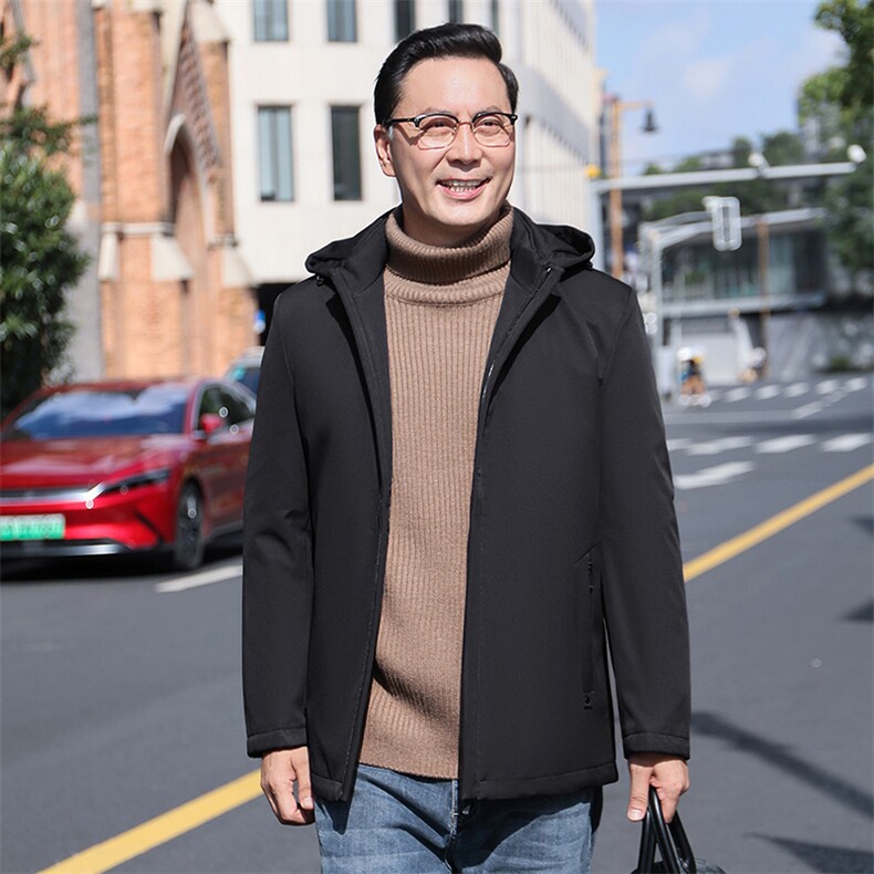男士新款羽绒服中年商务休闲冬季加厚保暖男装连帽可脱卸内胆外套,男装羽绒服,电商B212（原钱塘6029）
