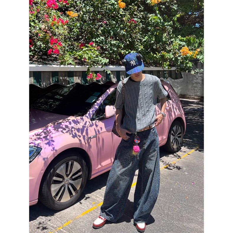 渐层豹纹宽松直筒休闲长裤潮牌覆古阔腿牛仔裤NZ730特P52,男装牛仔裤,星座908-1