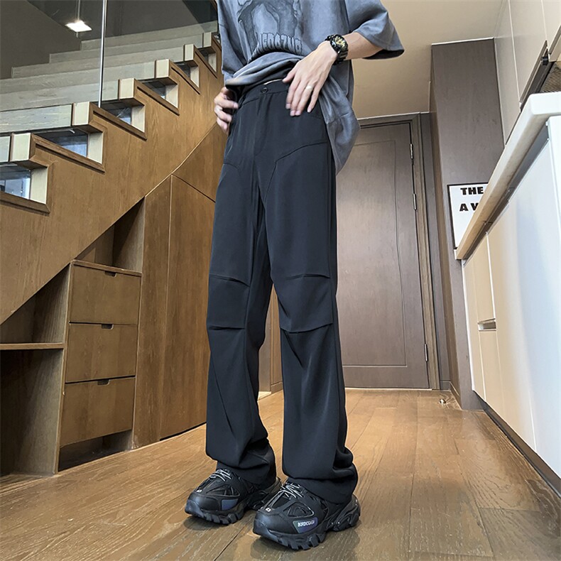 美式高街西裤男2024夏季新款休闲直筒垂感痞帅高级设计感微喇裤子,男装西裤,星座410-6（原星座1304-1）