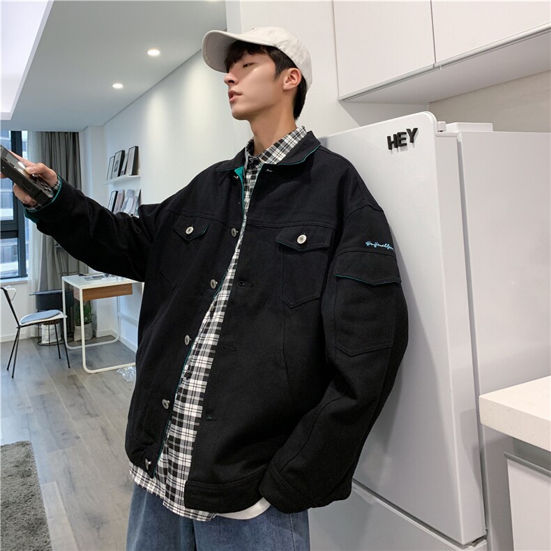 JK959/P75秋装新款撞色男士工装夹克男青少年大码宽松外套男,男装夹克,电商A141
