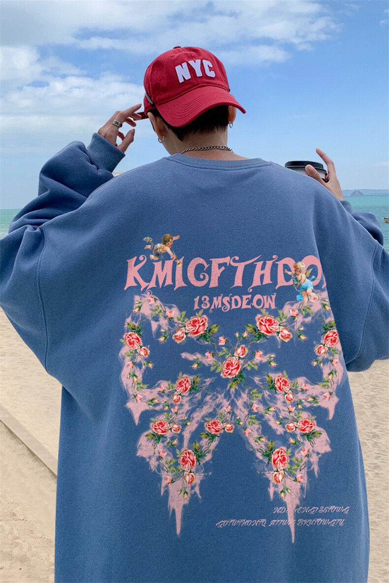 ！直播品质重磅宽松大码港风蝴蝶印花圆领卫衣WY86-特p28,男装卫衣,星座508（原C305）