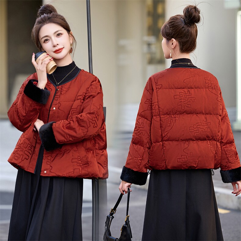 新中式g风羽绒服女2025冬季新款拼接白鸭绒加厚短外套,女装羽绒服,沁沁公主
