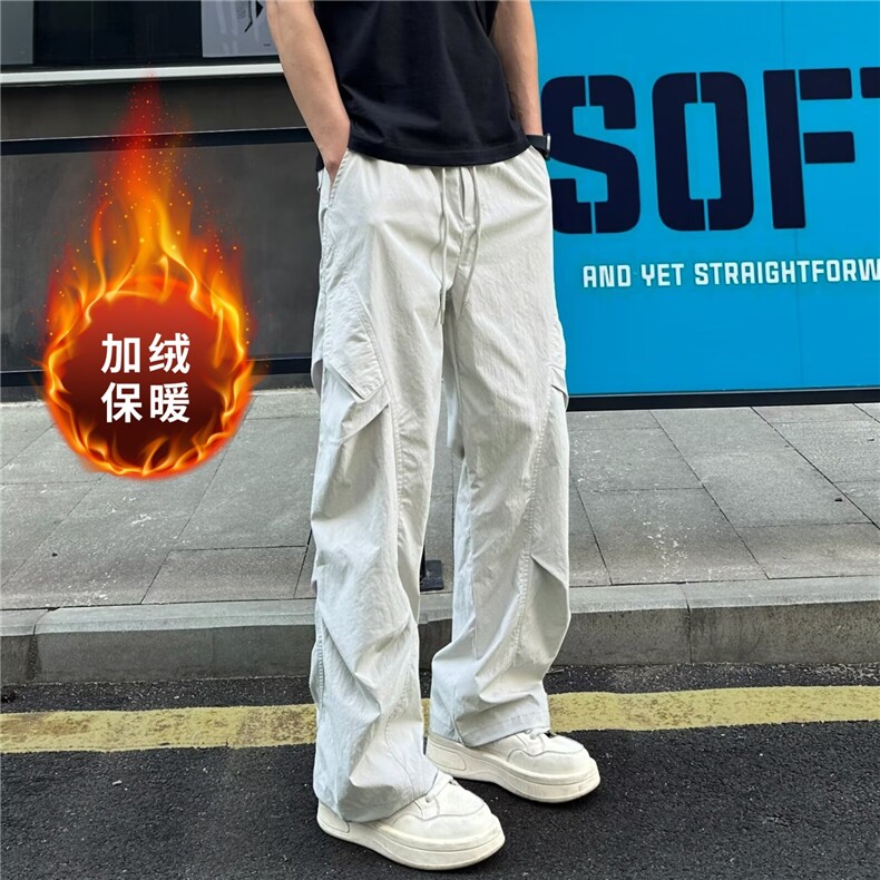 秋冬加绒新款宽松直筒男街头伞兵弯刀裤薄款百搭阔腿裤MK107P47,男装卫衣,星座1013-5