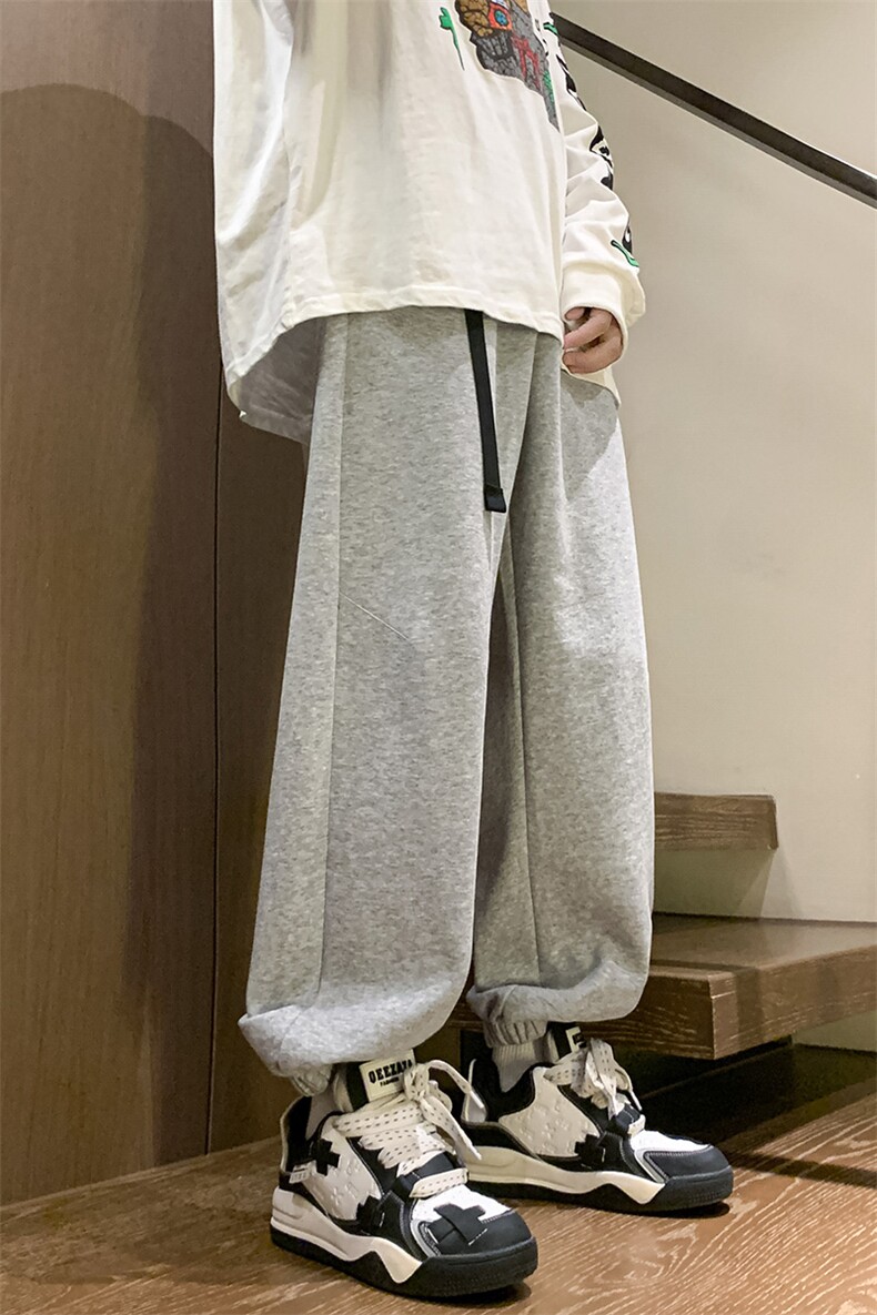 港风秋冬长裤宽松休闲扣带松紧腰束脚卫裤K23303-P40控58,男装休闲裤,星座717