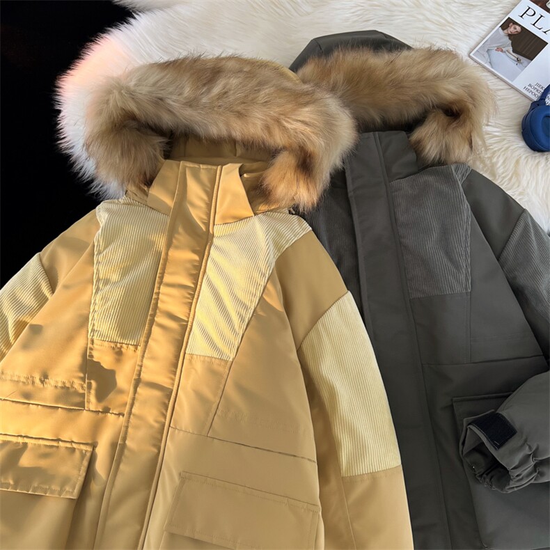 港风平铺新品冬季宽松撞色棉服派克服毛领冬装加厚外套D009-P145,男装棉衣,星座717