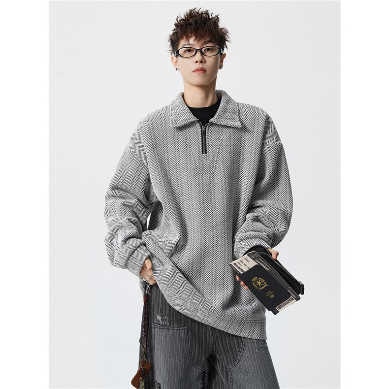 雪尼尔满天星半拉链翻领卫衣大码高级Polo衫外套LW610特P50加绒60图片