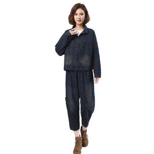 2021秋季新款时尚印花拼接水洗牛仔套装，女装套装/套裙，叶笙衣