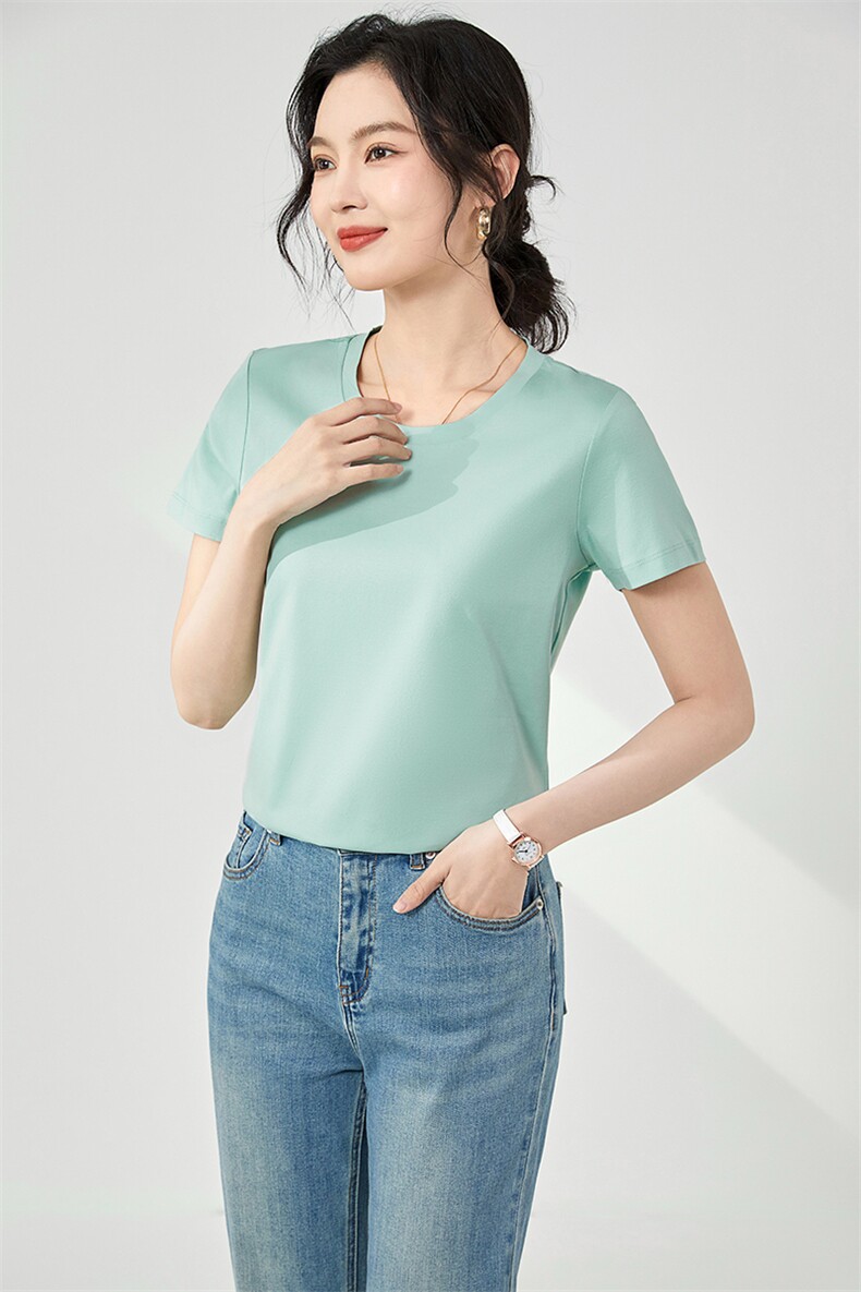 丝光棉t恤女23夏季新款纯色100%纯棉短袖上衣精梳棉纯色体恤定制,女装T恤,硕诚羊绒