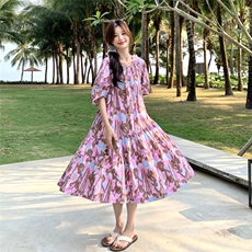 温柔风高级感法式印花茶歇裙夏季新款森系甜美小个子气质连衣裙女，女装连衣裙，2C217