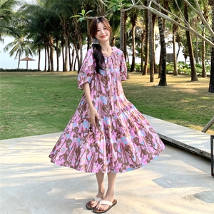 温柔风高级感法式印花茶歇裙夏季新款森系甜美小个子气质连衣裙女图片