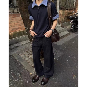 得物抖音高品质二开 夏季美式潮牌高街假两件格子衬衣翻领短袖T恤图片