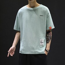 T215黑墙风男士休闲圆领棉麻短袖半截袖宽松T恤风民族风TEE潮，男装T恤，星座115A(原星座507）