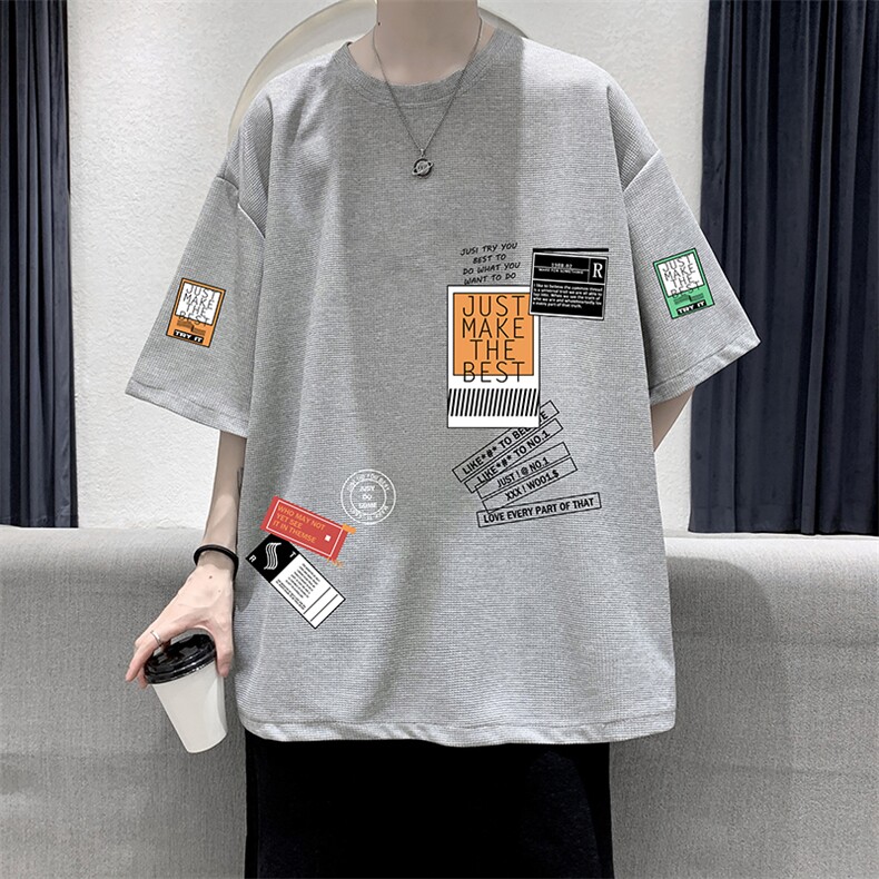 HT73121-P22 华夫格t恤男短袖男大码五分袖 大皂风图片
