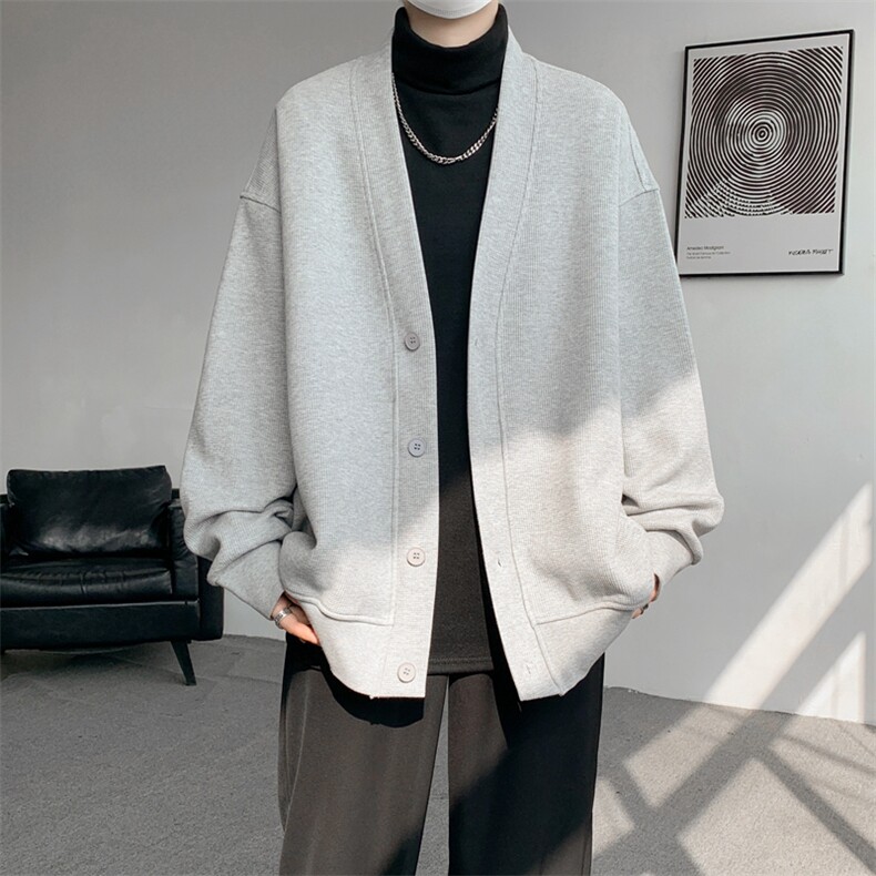 纯色开衫外套M~8XL大码高级感重磅宽松华夫格慵懒卫衣KS2101/P60,男装卫衣,电商B238