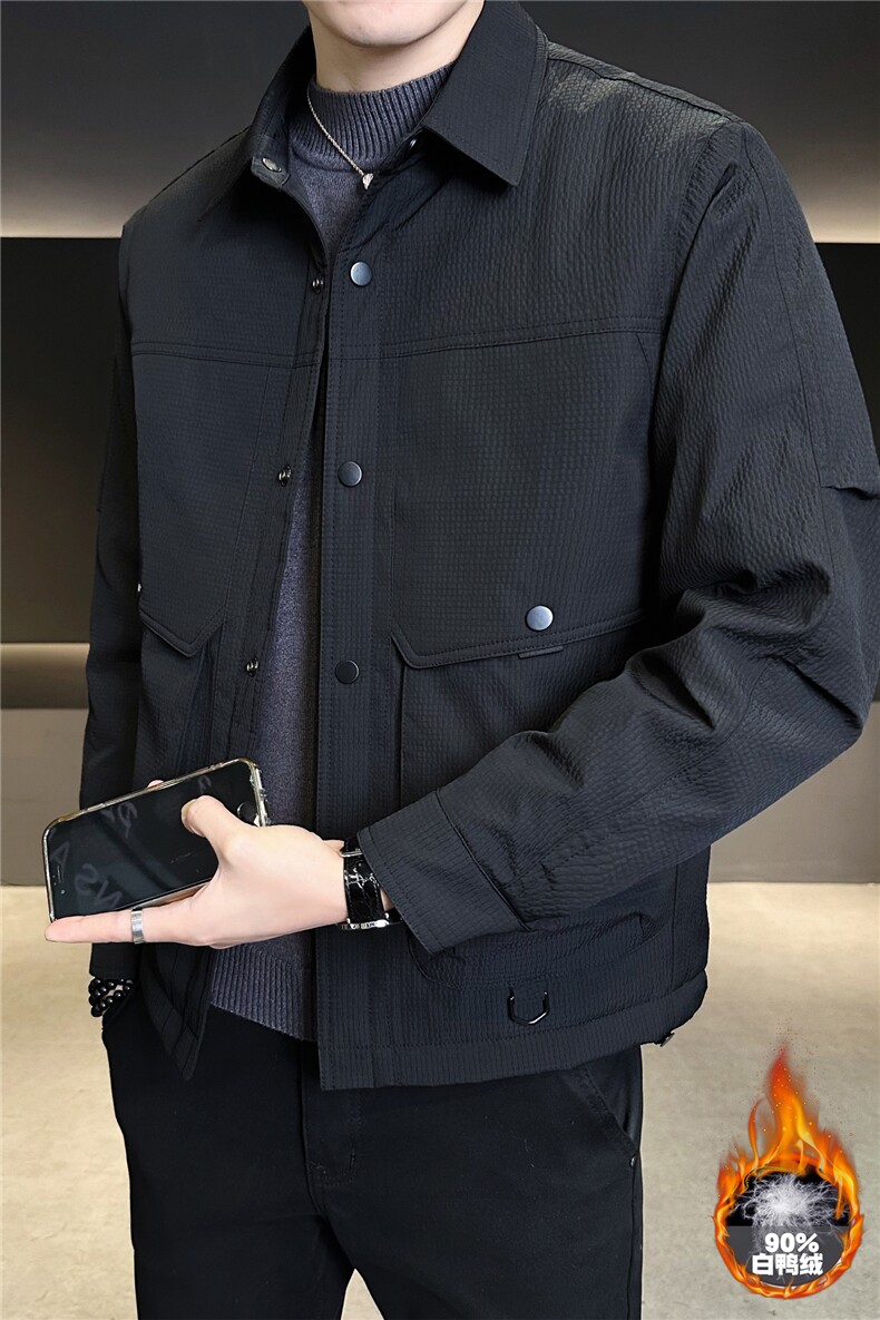9101-M-3XL-P215标90绒店主风男士纯色立体口袋立领百搭羽绒服,男装羽绒服,电商B255