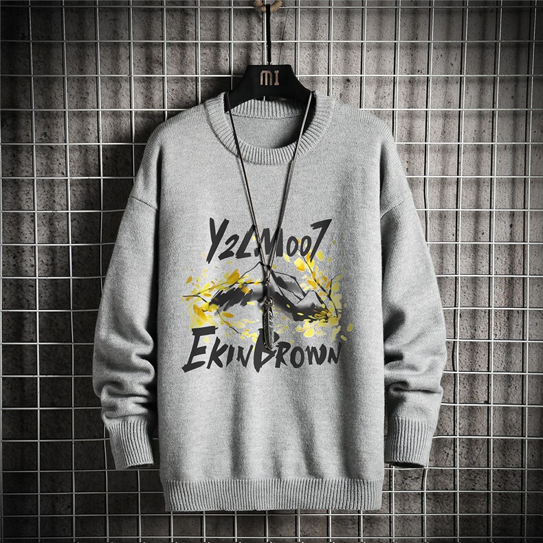 1日系圆领宽松中性情侣潮流大码M-5XL印花毛衣男7987P48加绒P55，男装针织衫/毛衣，星座226-2