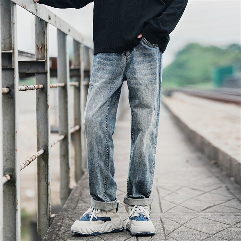秋季新款美式复古休闲直筒裤宽松牛仔裤男3701P58,男装牛仔裤,星座902A