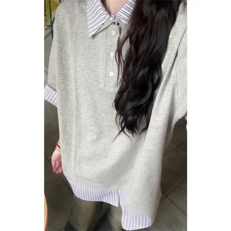 H0999-P40现货#原版蓝条纹包边拉肩休闲学院风短袖T恤，女装T恤，星座617A-2