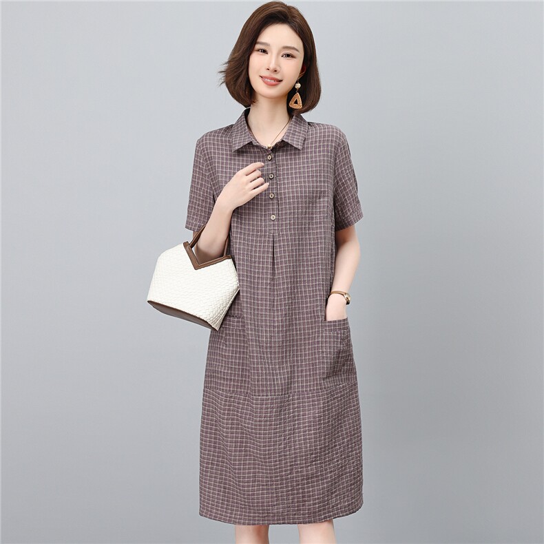 高端棉麻连衣裙女2026夏季新款宽松休闲中年妈妈薄款裙子,女装连衣裙,独衣靓