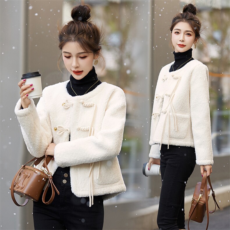 小香风羊羔绒外套2023冬季新款高级感复古短款加厚仿羊羔毛绒上衣女，女装羊羔毛/颗粒绒，星期衣