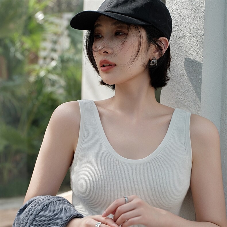 女士圆领抽条吊带,女装背心吊带,江帆羊绒