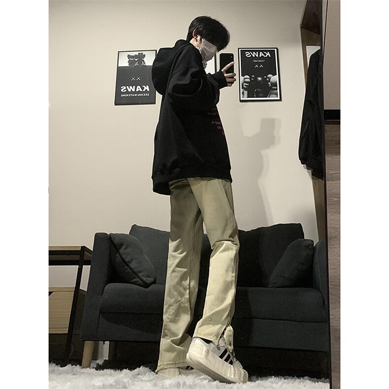 wassupcandy黄泥色牛仔长裤男春秋季大码直筒裤潮牌美式高街裤子,男装牛仔裤,电商B221