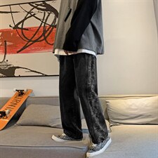 高街ins潮牌腰果花牛仔裤男宽松直筒港味抽绳束脚裤子GY7610-P45，男装牛仔裤，星座1008-1