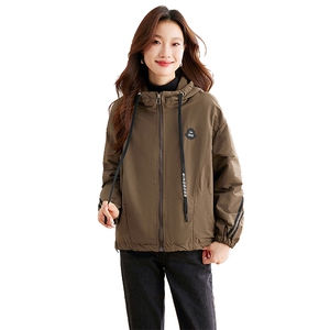 连帽工装加绒派克服外套女冬季2024新款宽松休闲短款加厚保暖棉服图片