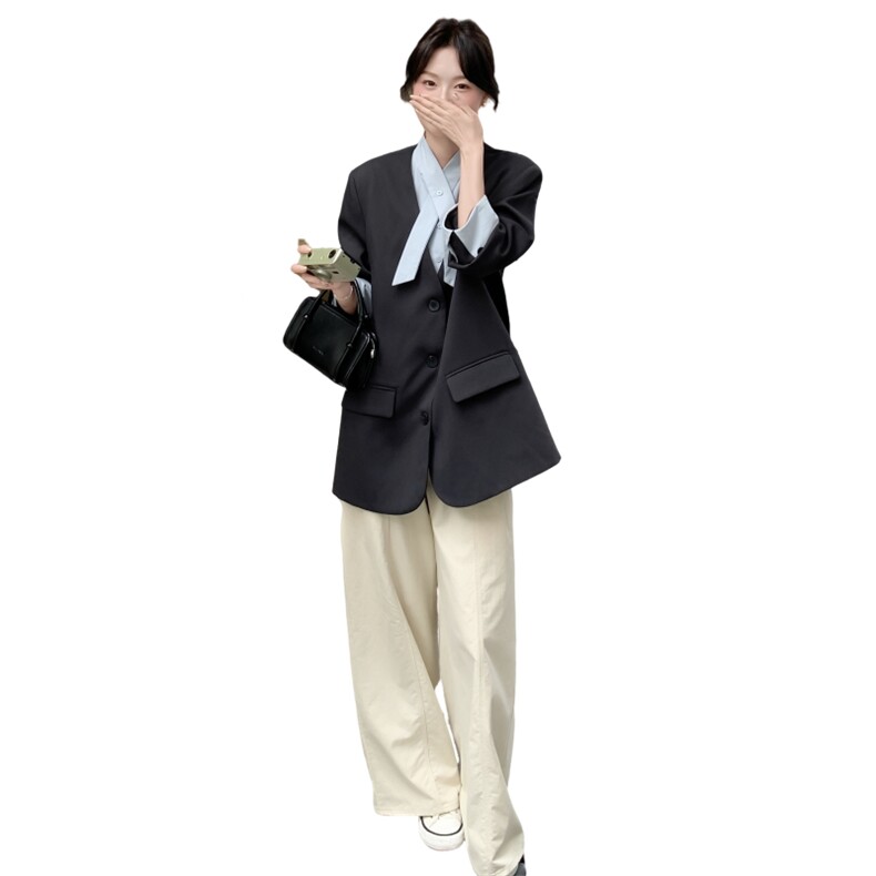 通勤拼接假两件短款西服上衣女春秋超火好看高级小众职业西装外套,女装西装,韩蜜菓