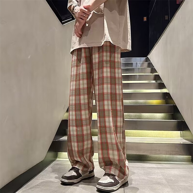日系复古格子休闲裤男2024春季港风ins潮牌宽松长裤K7630-P40,男装休闲裤,星座512-3