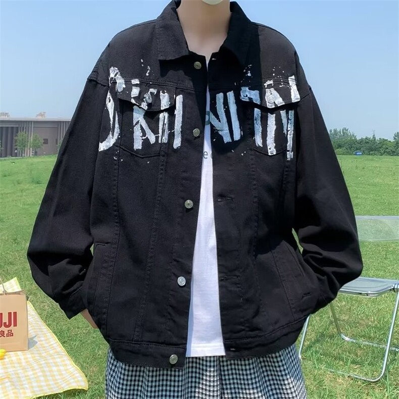 美式复古涂鸦字母牛仔夹克男春季潮牌宽松百搭嘻哈外套JK899-P68,男装夹克,星座1103-3