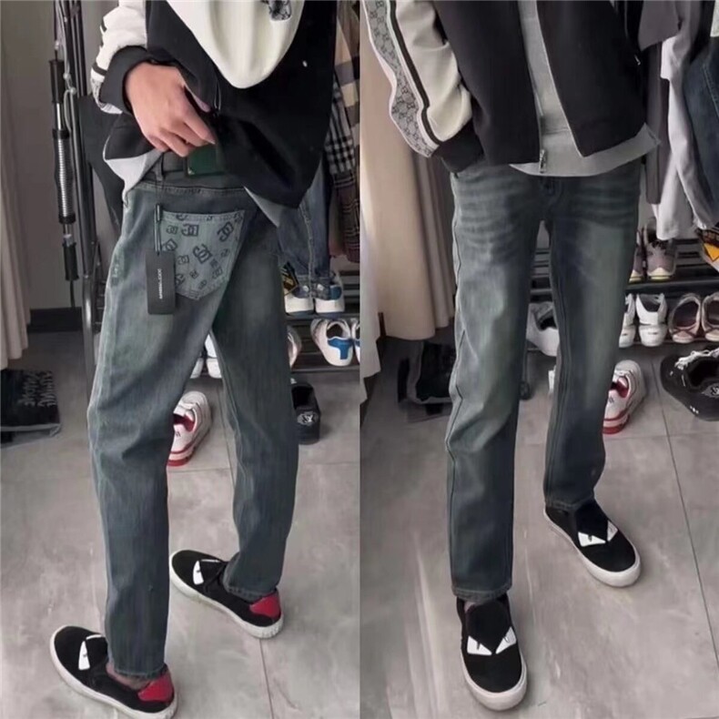 1506-1/KA281/P52新款烟灰色锥形老爹萝卜裤男微阔腿小脚印花牛仔,男装休闲裤,星座1506-1
