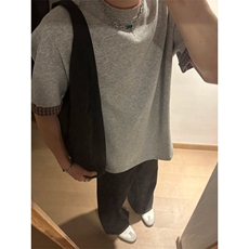 TXY44LL-P37cleanfit美式复古格子拼接短袖t恤高级感小领口半袖，男装T恤，星座1007（原301D）