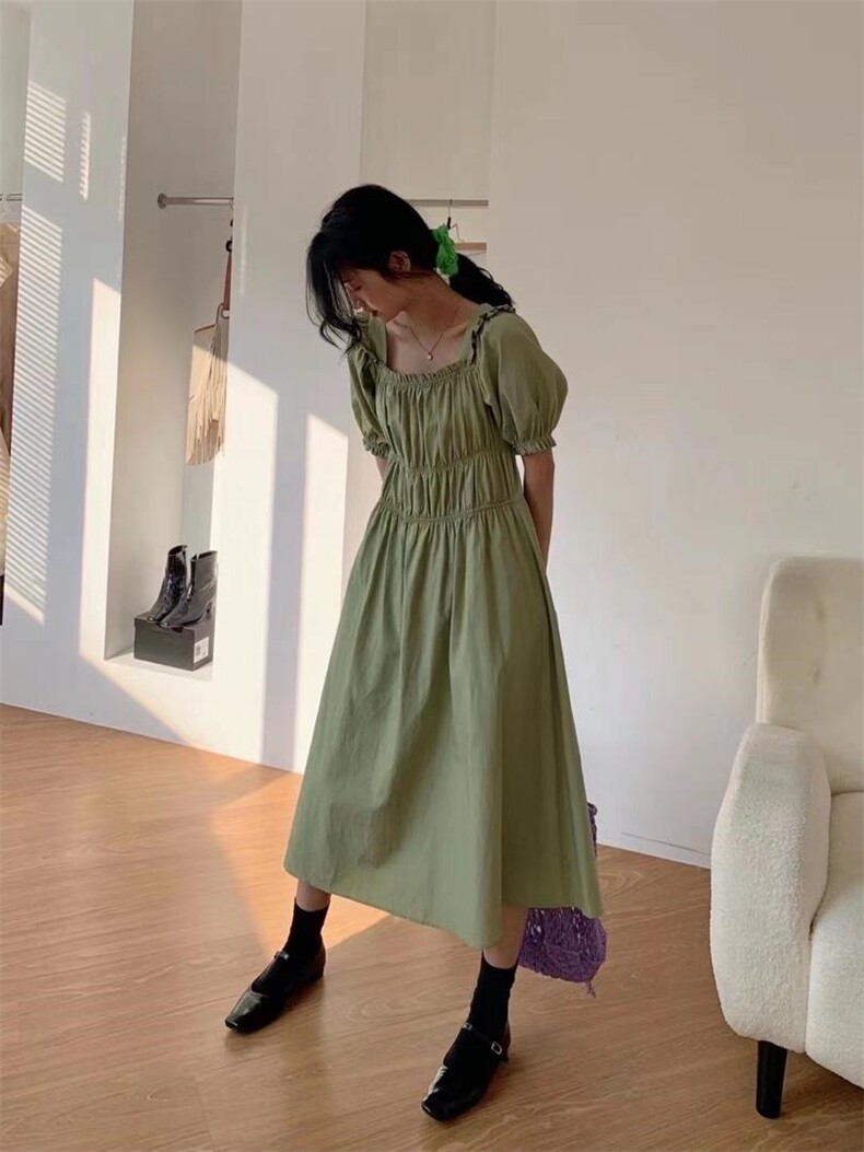 【现货】橡筋收褶连衣裙，女装连衣裙，里奈(5F)