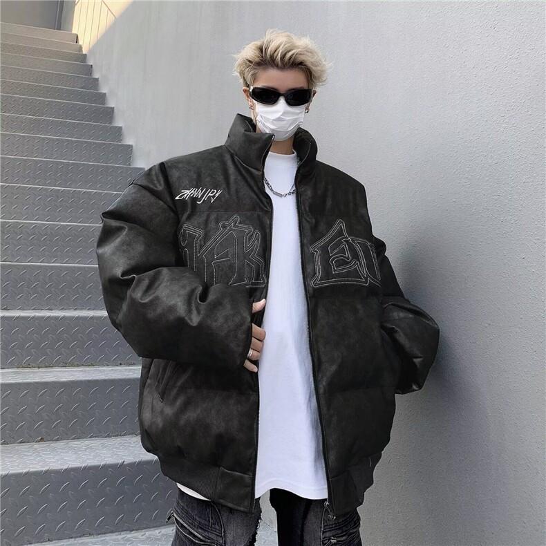 DG8031-P108冬季日系纯色立领简约棉服情侣宽松棉衣加厚保暖外套图片