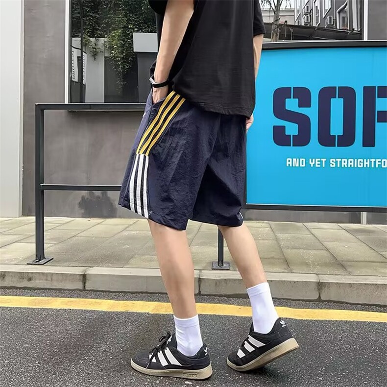 三条杠速干短裤男夏季薄款美式篮球裤中裤大码宽松五分沙滩裤,男装牛仔裤,星座506A