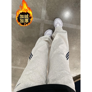 条纹运动卫裤男秋冬季男女宽松直筒休闲垂感阔腿长裤K537