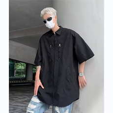 天蓝垫肩短袖衬衫设计感高级cleanfit街头风半袖衬衣男CY829-P38，男装衬衫，星座412-2