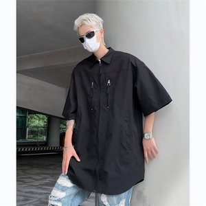 天蓝垫肩短袖衬衫设计感高级cleanfit街头风半袖衬衣男CY829-P38,街球手日常穿搭图片