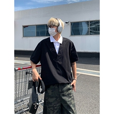 夏季百搭假两件短袖衬衫宽松型设计感polo衫衬衣T3686-特价P40，男装T恤，电商A007