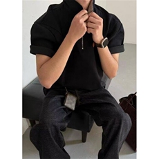夏季新款简约半拉链短袖polo衫男士宽松千鸟格拼色T恤衫THJ82，男装Polo衫，星座1116A（原606A-3）