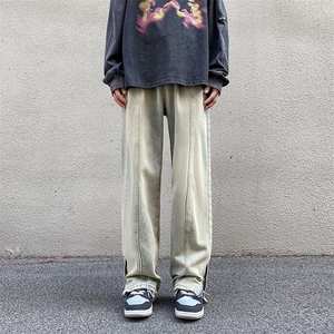 牛仔裤男高街vibe复古做旧直筒裤秋季美式宽松休闲裤子NK641-P45图片