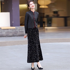 新中式国风提花盘扣外套女2025春秋新款修身气质改良唐装短款上衣，女装套装/套裙，罗腾