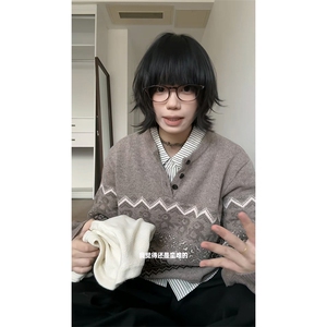 重磅秋冬装北极绒套头毛衣美式复古休闲慵懒风提花工艺针织衫外套图片