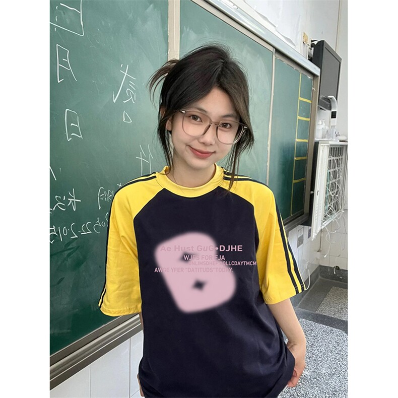 夏季美式高街重磅纯棉三条杠织带插肩撞色男女短袖T恤CZ177-特P25,男装T恤,电商A486