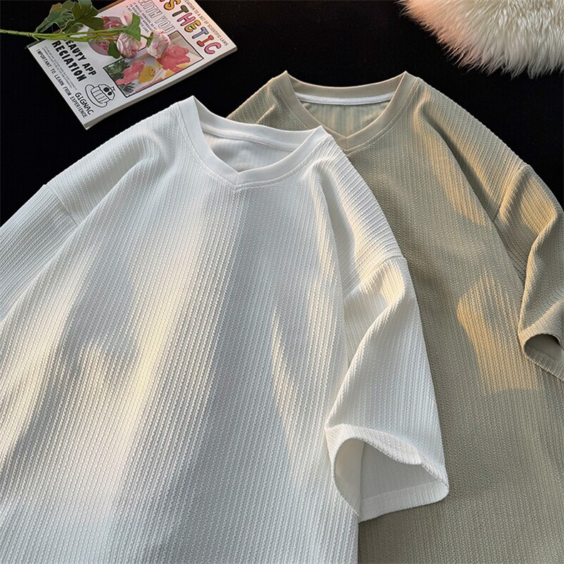 8XL-M短袖肌理感冰丝凉感T恤特大码鸡心领半袖纯色体恤DX1216/P28,男装T恤,电商B238