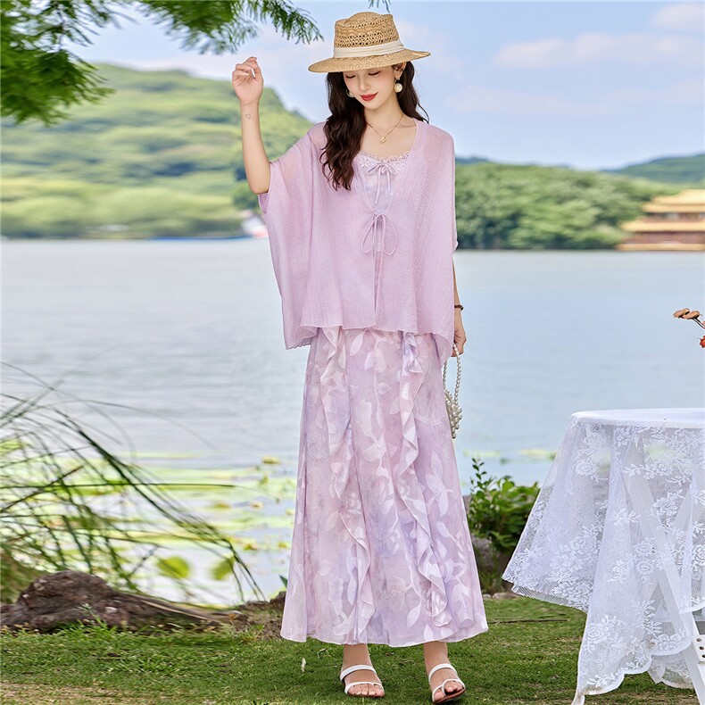 温柔风松弛感宽松罩衫吊带两件套,女装连衣裙,鑫鑫美