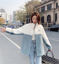 冬装蓝白拼色貂绒休闲外套，其它，水锦红