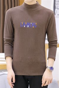 冬季半高领双面绒刺绣字母卫衣男加绒加厚保暖打底衫长袖棕333P28图片
